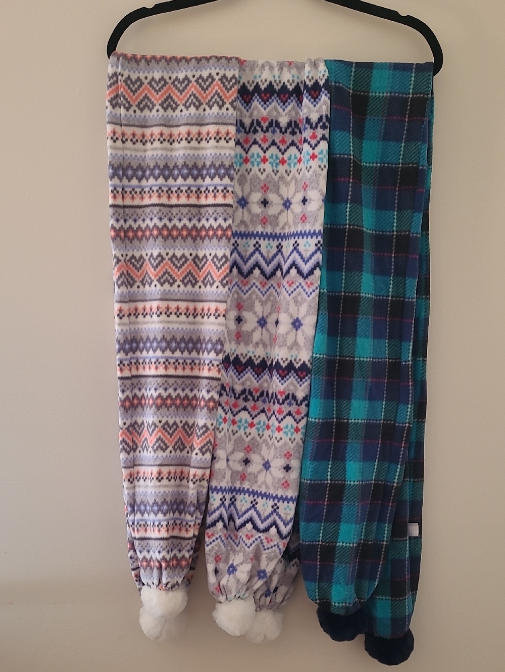 Cuddl Duds Pack of 3 Cozy Fleece Scarves Teal Plaid & Patterned